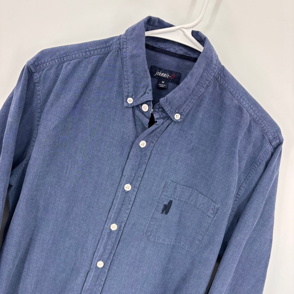 johnnie-O Button Down Shirt Mens Medium Blue Excellent Long Sleeve Cotton Logo